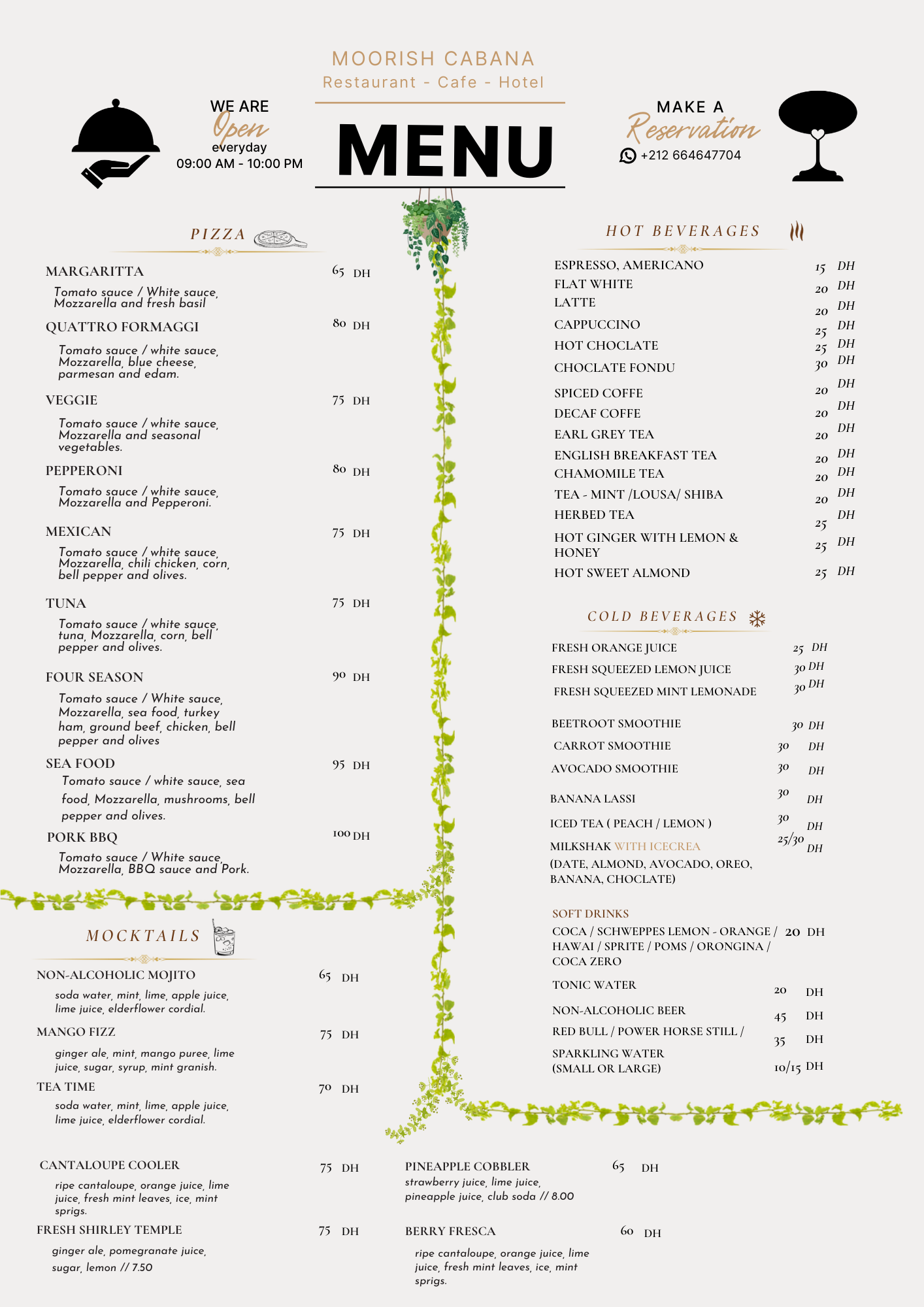 moorish cabana menu